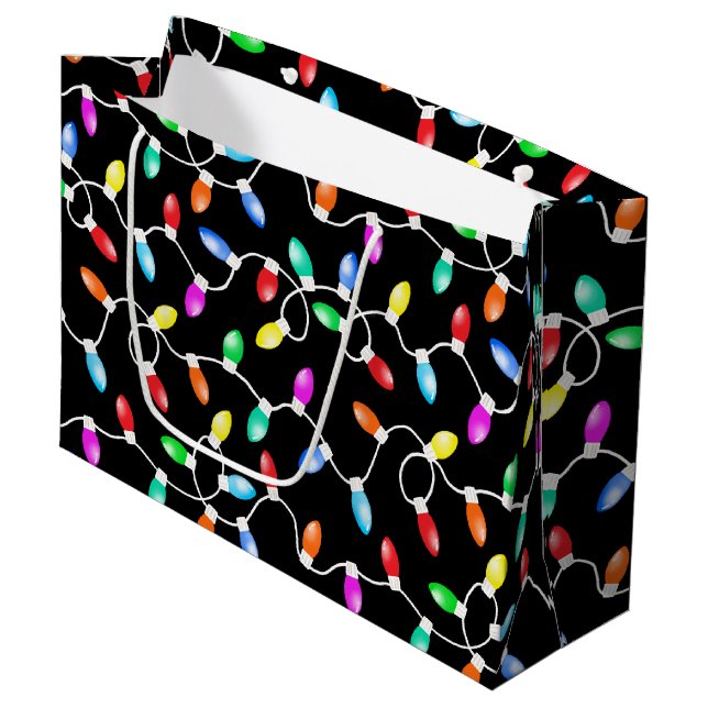 Grand Sac Cadeau Motif des lumières de Noël (Devant Angle)
