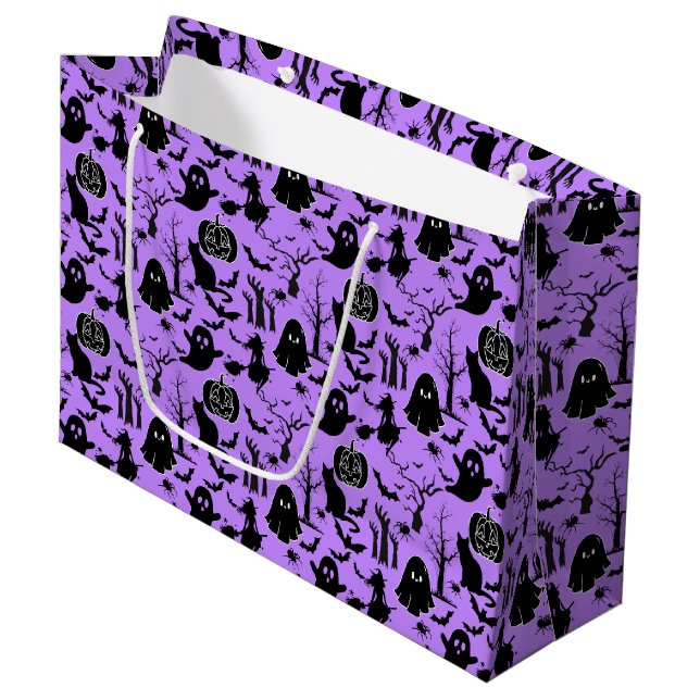 Grand Sac Cadeau Motif d'Halloween. Éffrayant et mignon.b L Violet  (Devant Angle)