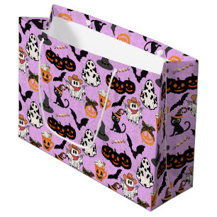Grand Sac Cadeau Motif d'Halloween. Éffrayant et mignon L Violet BG