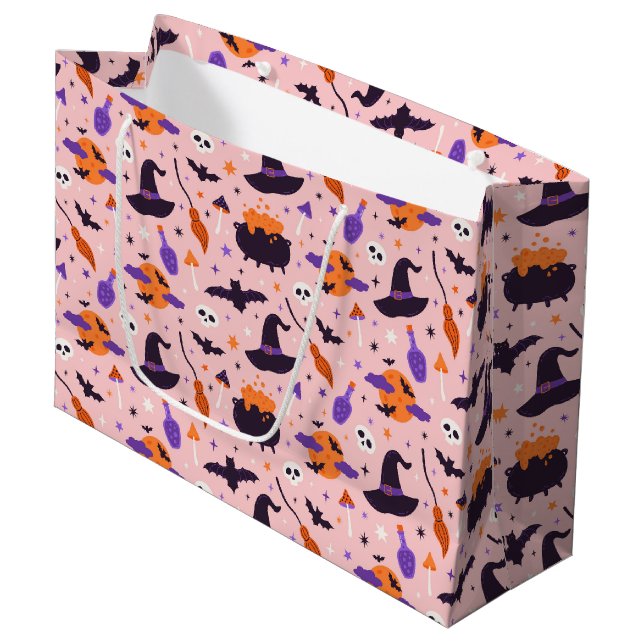 Grand Sac Cadeau Motif d'Halloween mou et rose (Devant Angle)