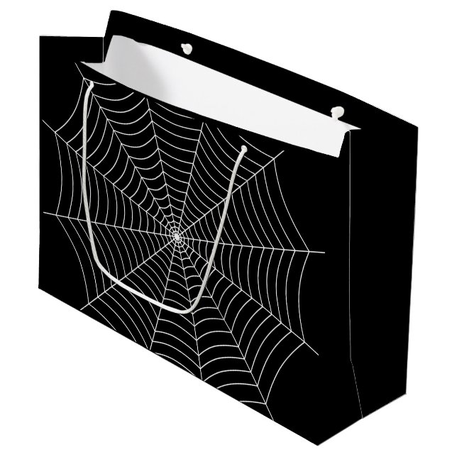Grand Sac Cadeau Motif d'Halloween noir et blanc (Devant Angle)
