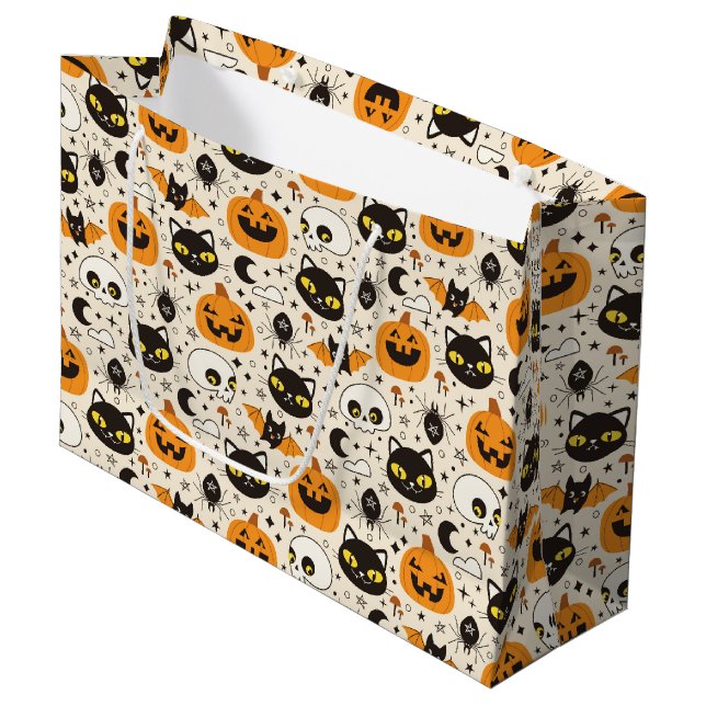 Grand Sac Cadeau Motif d'Halloween rétro (Devant Angle)