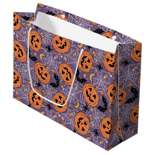Grand Sac Cadeau Motif d'Halloween violet Jack-O-lanterne