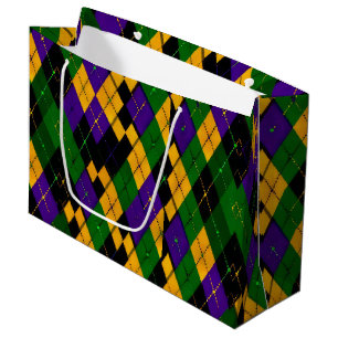 GRAND SAC CADEAU MOTIF DIAMANT MARDI GRAS JAUNE VERT VIOLET