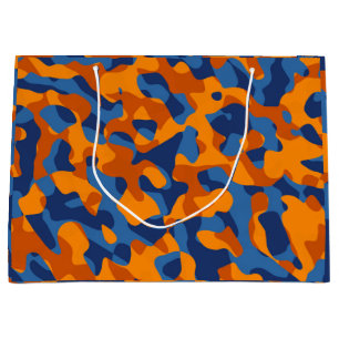 Grand Sac Cadeau Motif d'impression du camouflage bleu orange