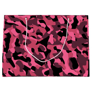 Grand Sac Cadeau Motif d'impression du camouflage noir rose