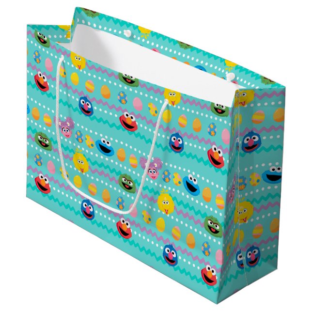 Grand Sac Cadeau Motif d'oeufs de Pâques de la rue Sesame (Devant Angle)