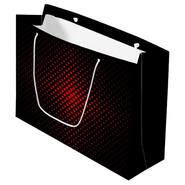 Grand Sac Cadeau Motif du coeur de demi-teinte noir et rouge (Devant Angle)