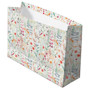 Grand Sac Cadeau Motif du jardin de fleurs Pastel