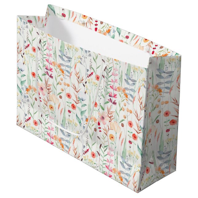 Grand Sac Cadeau Motif du jardin de fleurs Pastel (Devant Angle)