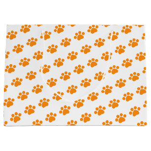 Grand Sac Cadeau Motif Empreinte de patte orange