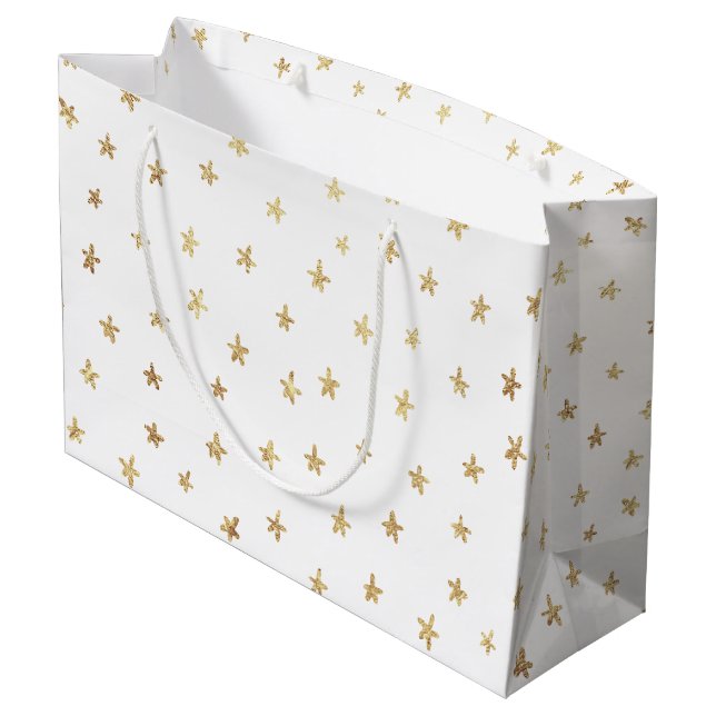 Grand Sac Cadeau Motif Étoiles Dorées Blanc (Dos Angle)