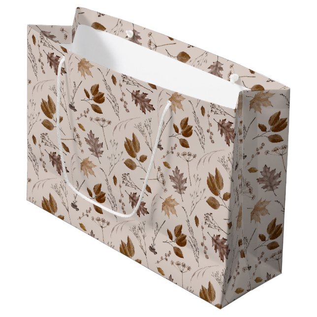 Grand Sac Cadeau Motif Feuilles d'automne (Devant Angle)