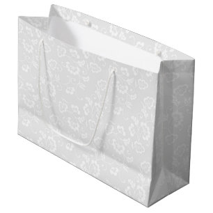Grand Sac Cadeau Motif Floral Botanique Gris Clair Élégant