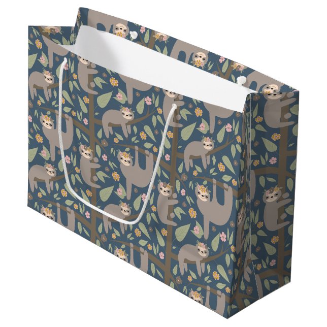 Grand Sac Cadeau Motif floral mignon de paresse (Devant Angle)