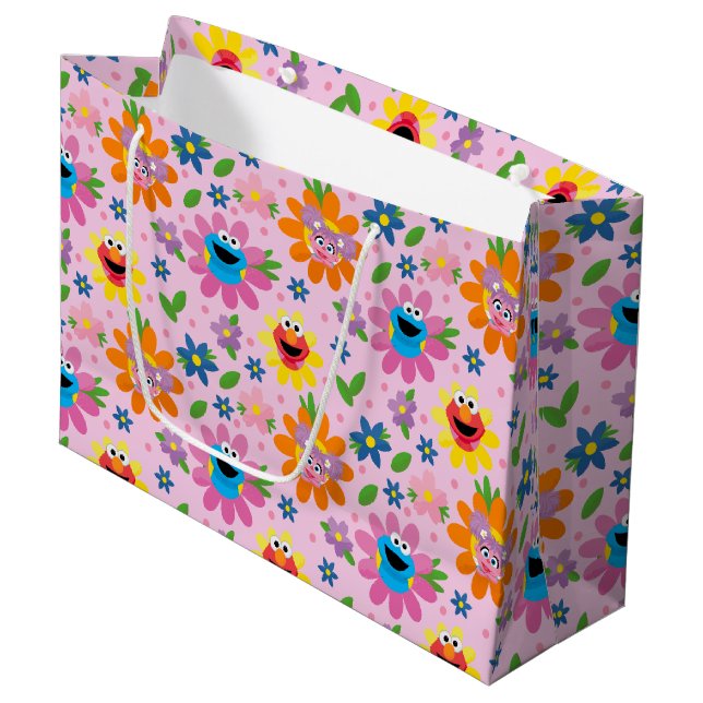 Grand Sac Cadeau Motif floral rose de la rue Sésame (Devant Angle)