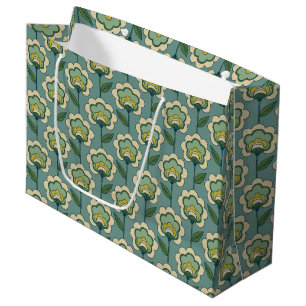 Grand Sac Cadeau Motif floral turquoise et jaune