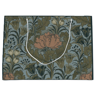Grand Sac Cadeau Motif floral victorien antique terre cuite sauge