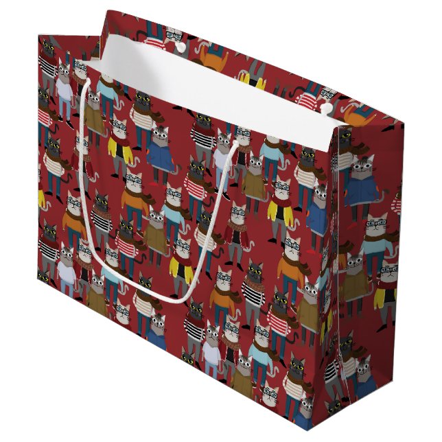 Grand Sac Cadeau Motif frais de chat de hippie (Devant Angle)