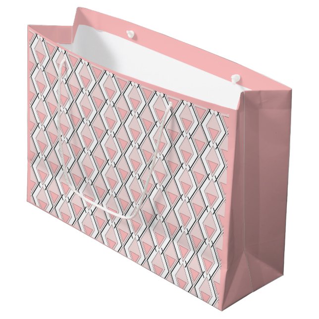 Grand Sac Cadeau Motif géométrique beige rose (Devant Angle)
