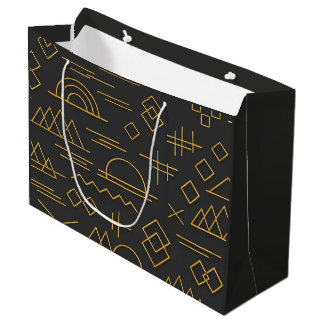 Grand Sac Cadeau Motif géométrique doré en relief 3D luxueux 