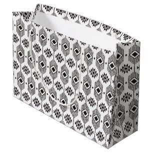 Grand Sac Cadeau Motif géométrique ikat noir et blanc