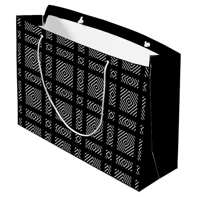 Grand Sac Cadeau Motif géométrique noir et blanc Ama (Dos Angle)