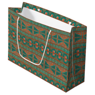 Grand Sac Cadeau Motif géométrique Turquoise en cuivre du sud-ouest