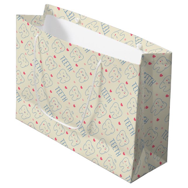 Grand Sac Cadeau Motif heureux en pastel de dents (Devant Angle)