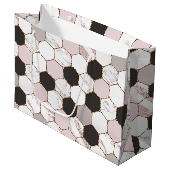Grand Sac Cadeau Motif Hexagon de marbre géométrique moderne (Devant Angle)