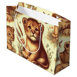 Grand Sac Cadeau Motif Lion vintage mignon bébé