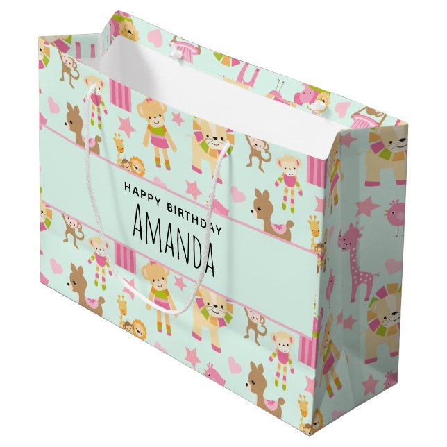 Grand Sac Cadeau Motif mignon avec Animaux et Jouets heureux (Devant Angle)
