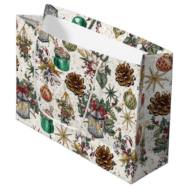 Grand Sac Cadeau motif mixte de Noël (Devant Angle)