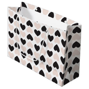 Grand Sac Cadeau Motif moderne Blush Rose Black Love Hearts