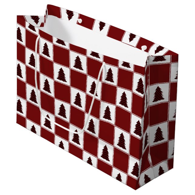 Grand Sac Cadeau Motif moderne Red Buffalo Plaid Christmas Tree (Devant Angle)