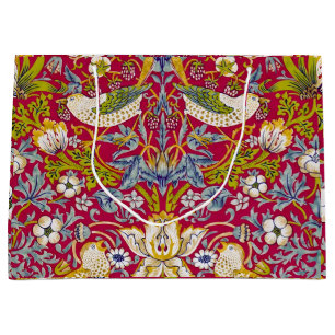 Grand Sac Cadeau Motif Morris Fond Rouge Voleur de Fraises