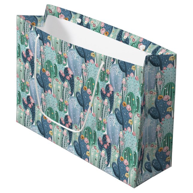 Grand Sac Cadeau Motif mou de cactus du monogramme | Patel (Devant Angle)