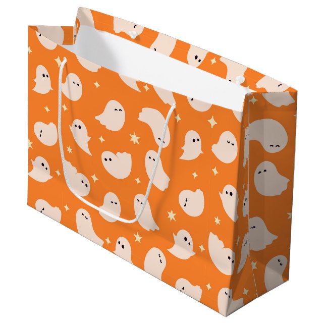 Grand Sac Cadeau Motif Orange Ghost Doodle (Devant Angle)