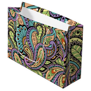 Grand Sac Cadeau Motif oriental coloré de Paisley