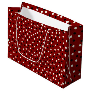 Grand Sac Cadeau Motif Pique à Points Rouge/Noir/Blanc