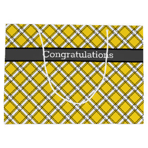 Grand Sac Cadeau Motif plaid jaune et blanc