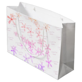 Grand Sac Cadeau "Motif Posie Blanche"