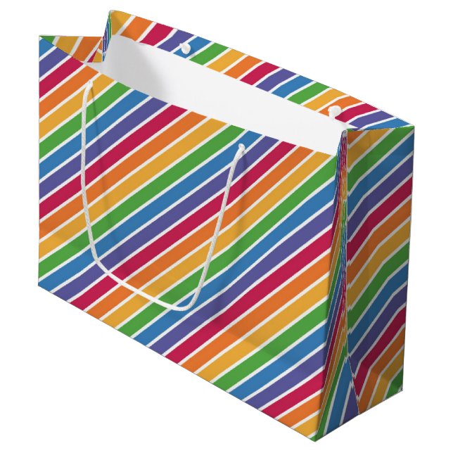 Grand Sac Cadeau Motif Rainbow Stripes (Devant Angle)