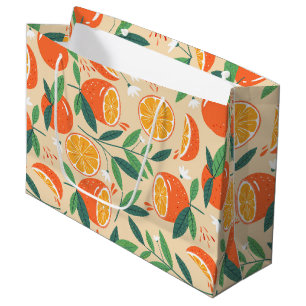 Grand Sac Cadeau Motif rétro de fruits d'agrumes orange