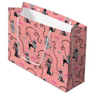 Grand Sac Cadeau Motif rose de jupe de caniche rétro et noir B de