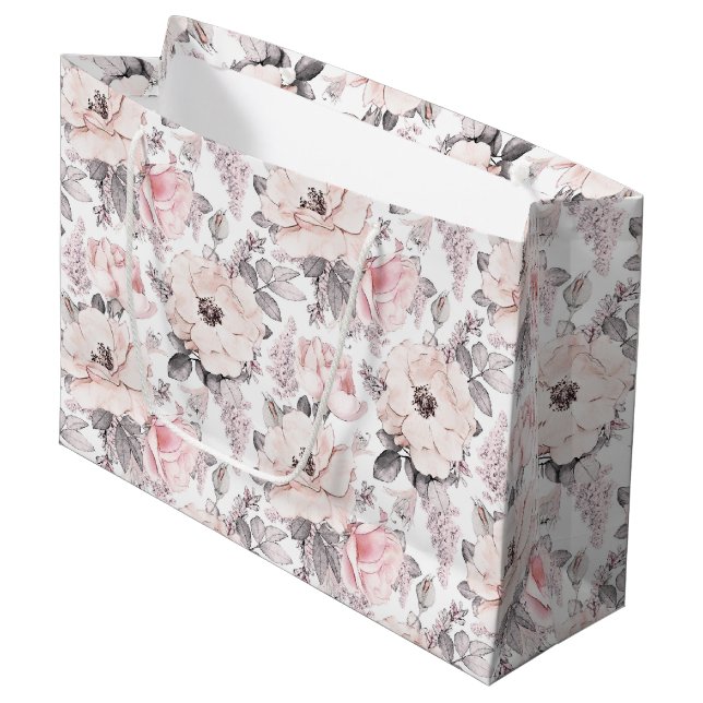 Grand Sac Cadeau Motif rose et gris classique (Devant Angle)