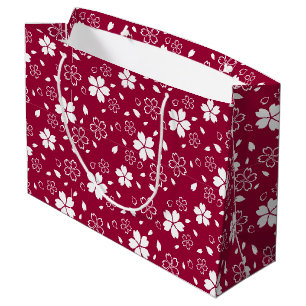 Grand Sac Cadeau Motif Sakura Rouge