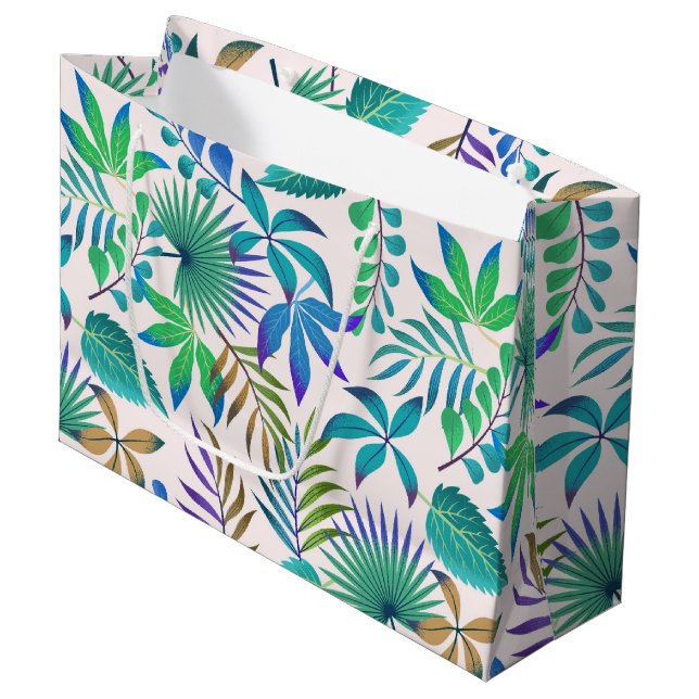 Grand Sac Cadeau Motif sans couture feuilles de la jungle (Devant Angle)