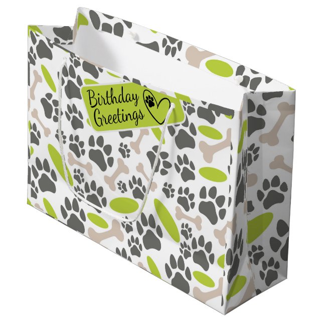 Grand Sac Cadeau Motif sans couture pour os et pattes de chien (Devant Angle)