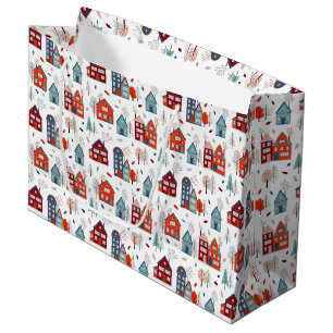 Grand Sac Cadeau Motif scandinave d'art populaire de Chambre
